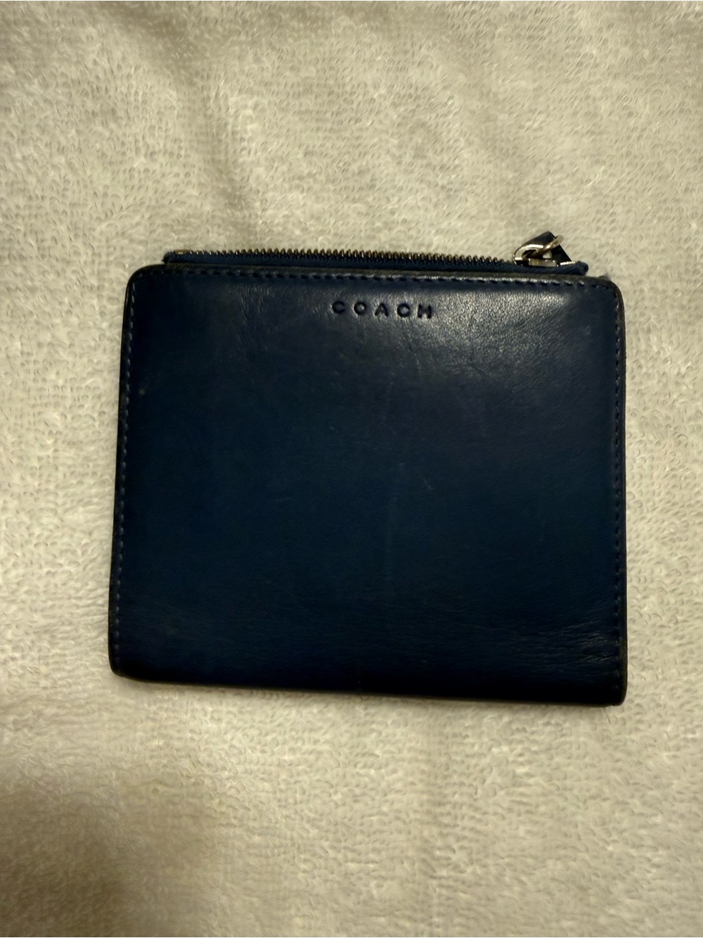 Coach Navy Leather Compact Wallet